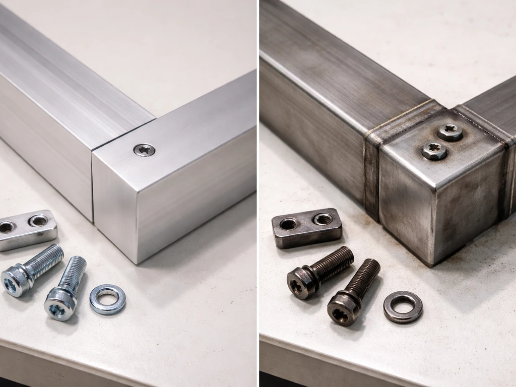 Close-up side-by-side aluminum and steel frame components showing thickness, joints, and corrosion resistance cues.