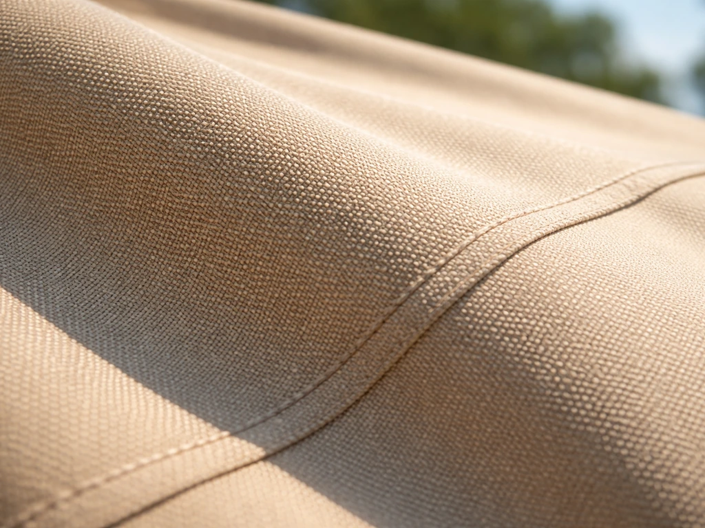 Close-up of UV-resistant canopy fabric texture in bright sunlight showing fade-resistant finish.